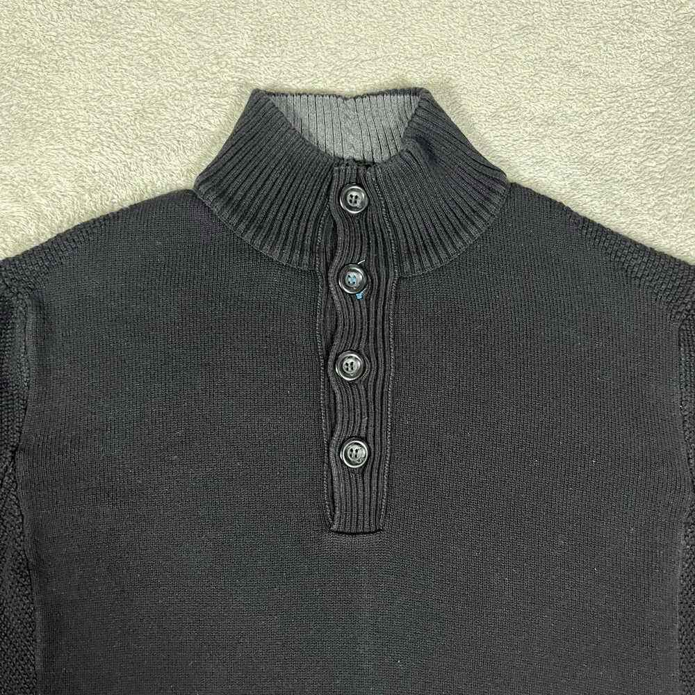 Carbon 2 Cobalt Knit Sweater Mens Extra Large 1/4 Button Black Stretch